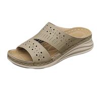 Sliders Women Women's Artistic Double Layer Hollow Out Platform Sandals Breathable Cushioned Outdoor Beach Vacation Fashion Item Womens Sliders (Khaki, 3.5)