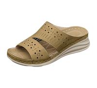 Sliders Women Women's Artistic Double Layer Hollow Out Platform Sandals Breathable Cushioned Outdoor Beach Vacation Fashion Item Womens Sliders (Brown, 6.5)