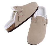 Sliders Women Women's Fur Lined Clogs Fuzzy Cork Footbed Mules Slip On Winter Fuzzy Cork Slippers Short Plush House Potato Shoes(Fur Apricot,39)