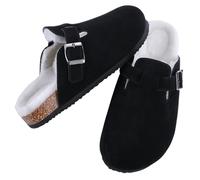 Sliders Women Women's Fur Lined Clogs Fuzzy Cork Footbed Mules Slip On Winter Fuzzy Cork Slippers Short Plush House Potato Shoes(Fur Black,37)