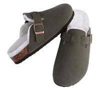 Sliders Women Women's Fur Lined Clogs Fuzzy Cork Footbed Mules Slip On Winter Fuzzy Cork Slippers Short Plush House Potato Shoes(Fur Green,37)