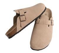 Sliders Women Women's Fur Lined Clogs Fuzzy Cork Footbed Mules Slip On Winter Fuzzy Cork Slippers Short Plush House Potato Shoes(Beige,36)