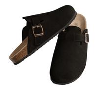 Sliders Women Women's Fur Lined Clogs Fuzzy Cork Footbed Mules Slip On Winter Fuzzy Cork Slippers Short Plush House Potato Shoes(Black,42)