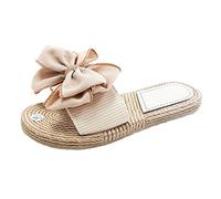 Sliders Womens Size 8 Branded Slippers 5 Summer Ladies Shoes Fashion Flat Linen Sole Bow Slippers Outdoor Beach Slippers Ladies Black Sliders Size 7 Womens Shower Slippers (Khaki, 6.5)