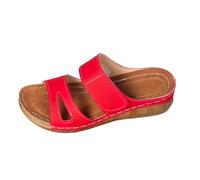 Slides adopt the style: comfortable flat sandal with elegant heel and perfect design for the beach every day, Red, 8 UK