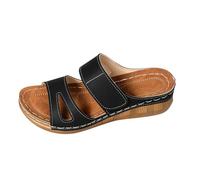 Slides adopt the style: comfortable flat sandal with elegant heel and perfect design for the beach every day, Black, 7 UK