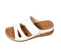 Slides adopt the style: comfortable flat sandal with elegant heel and perfect design for the beach every day, white, 6 UK
