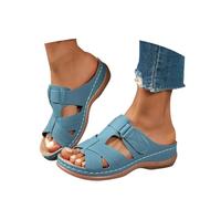 Slides Women Ladies Sandals Closed Toe for Post Womens Orthopedic Adjustable Strap Arch Support Sliders Sandles Shoes Flip Flops Buckle Sky Blue Size 5.5