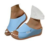 Slides, Women's Platform Wedge Sandals with Arch Support Slip-On Open Toe Orthopedic Slides Hiking Walking Summer Shoes Blue 7