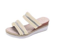 Slides Women's Walk of Shame Sandals - Comfortable 1. 5-inch Platform and a Soft Insole Designed for All-Day Wear, Two Straps and Raffia Wrapped Outsole Beige