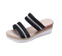 Slides Women's Walk of Shame Sandals - Comfortable 1. 5-inch Platform and a Soft Insole Designed for All-Day Wear, Two Straps and Raffia Wrapped Outsole Black