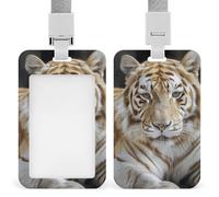 Sliding A Cream Tiger Id Badge Holder Vertical Card Protector Cover Clear Window Key Card Holder Lanyard Badge Case Pouch for Office Driver’s Licenses and Passes