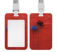 Sliding A Red Brick Wall Badge Holder Waterproof Plastic Card Holder with Clear Window Detachable Lanyard Vertical Heavy Card Case Protector for Office School Factory