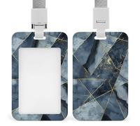 Sliding Abstract Art Geometry Id Badge Holder Vertical Card Protector Cover Clear Window Key Card Holder Lanyard Badge Case Pouch for Office Driver’s Licenses and Passes