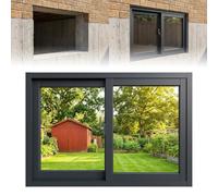 Sliding Aluminum Basement Window, 5mm Double Pane Tempered Glass Replacement Window with Screen for Shed Bathroom Garage(Black,66x23cm)