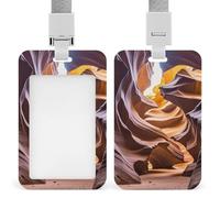 Sliding Antelope Canyon Badge Holder Waterproof Plastic Card Holder with Clear Window Detachable Lanyard Vertical Heavy Card Case Protector for Office School Factory