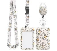 Sliding Badge Holder,Floral Design Lanyard with Card Holder,Retractable ID Badge Reel with Detachable Lanyard Strap,Durable ID Card Holders for Women Girls Teacher Nurse Workers (A)