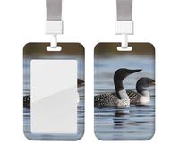 Sliding Badge Holder with Lanyard Plastic ID Card Protector Name Tag Plastic Card Case with Clear Window ID Credit Cards Loon Birds Badge Holder for Nurse Doctor Office Supplies