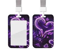 Sliding Badge Holder with Lanyard Plastic ID Card Protector Name Tag Plastic Card Case with Clear Window ID Credit Cards Purple Love Badge Holder for Nurse Doctor Office Supplies
