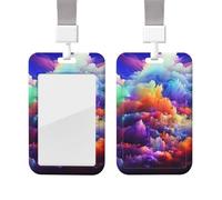 Sliding Badge Holder with Lanyard Plastic ID Card Protector Name Tag Plastic Card Case with Clear Window ID Credit Cards Rainbow Cloud Badge Holder for Nurse Doctor Office Supplies