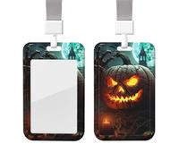 Sliding Badge Holder with Lanyard Plastic ID Card Protector Name Tag Plastic Card Case with Clear Window ID Credit Cards Pumpkin Held Up from Tomb Badge Holder for Nurse Doctor Office Supplies