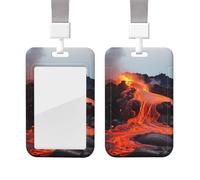 Sliding Badge Holder with Lanyard Plastic ID Card Protector Name Tag Plastic Card Case with Clear Window ID Credit Cards Red Hot Lava from Kilauea Volcano Badge Holder for Nurse Doctor Office Supplies
