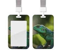Sliding Badge Holder with Lanyard Plastic ID Card Protector Name Tag Plastic Card Case with Clear Window ID Credit Cards Green Lizard Badge Holder for Nurse Doctor Office Supplies