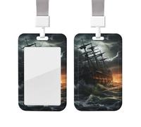 Sliding Badge Holder with Lanyard Plastic ID Card Protector Name Tag Plastic Card Case with Clear Window ID Credit Cards Scary Ship at sea Badge Holder for Nurse Doctor Office Supplies