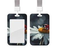 Sliding Badge Holder with Lanyard Plastic ID Card Protector Name Tag Plastic Card Case with Clear Window ID Credit Cards Ladybug on Daisy Flower Badge Holder for Nurse Doctor Office Supplies