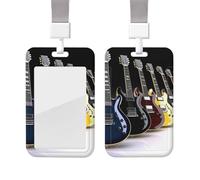 Sliding Badge Holder with Lanyard Plastic ID Card Protector Name Tag Plastic Card Case with Clear Window ID Credit Cards Electric Guitar Badge Holder for Nurse Doctor Office Supplies