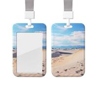 Sliding Badge Holder with Lanyard Plastic ID Card Protector Name Tag Plastic Card Case with Clear Window ID Credit Cards Romantic White Sand Landscape Badge Holder for Nurse Doctor Office Supplies