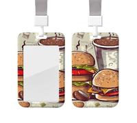 Sliding Badge Holder with Lanyard Plastic ID Card Protector Name Tag Plastic Card Case with Clear Window ID Credit Cards Funny Food Hamburgers and Mugs Badge Holder for Nurse Doctor Office Supplies