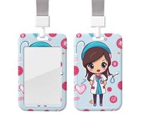 Sliding Badge Holder with Lanyard Plastic ID Card Protector Name Tag Plastic Card Case with Clear Window ID Credit Cards Cute Nurse Badge Holder for Nurse Doctor Office Supplies
