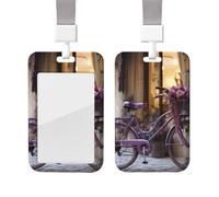 Sliding Badge Holder with Lanyard Plastic ID Card Protector Name Tag Plastic Card Case with Clear Window ID Credit Cards Purple Bike by The Window Badge Holder for Nurse Doctor Office Supplies
