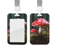 Sliding Badge Holder with Lanyard Plastic ID Card Protector Name Tag Plastic Card Case with Clear Window ID Credit Cards Red and White Mushroom Badge Holder for Nurse Doctor Office Supplies