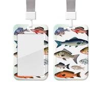 Sliding Badge Holder with Lanyard Plastic ID Card Protector Name Tag Plastic Card Case with Clear Window ID Credit Cards Different Fish Badge Holder for Nurse Doctor Office Supplies