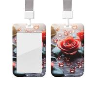 Sliding Badge Holder with Lanyard Plastic ID Card Protector Name Tag Plastic Card Case with Clear Window ID Credit Cards Romance Rose Flower Badge Holder for Nurse Doctor Office Supplies