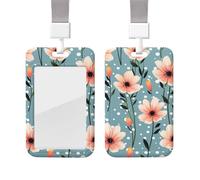 Sliding Badge Holder with Lanyard Plastic ID Card Protector Name Tag Plastic Card Case with Clear Window ID Credit Cards Polka Dots Flowers Badge Holder for Nurse Doctor Office Supplies