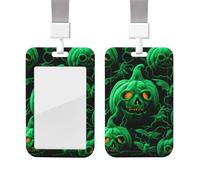 Sliding Badge Holder with Lanyard Plastic ID Card Protector Name Tag Plastic Card Case with Clear Window ID Credit Cards Green Ghost Horror Badge Holder for Nurse Doctor Office Supplies
