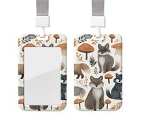Sliding Badge Holder with Lanyard Plastic ID Card Protector Name Tag Plastic Card Case with Clear Window ID Credit Cards Woodland Raccoon Animals Badge Holder for Nurse Doctor Office Supplies