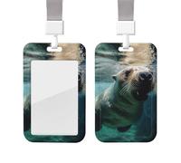 Sliding Badge Holder with Lanyard Plastic ID Card Protector Name Tag Plastic Card Case with Clear Window ID Credit Cards Funny Sea Lion Badge Holder for Nurse Doctor Office Supplies