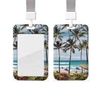 Sliding Badge Holder with Lanyard Plastic ID Card Protector Name Tag Plastic Card Case with Clear Window ID Credit Cards Hawaiian Surfer on Wavy Badge Holder for Nurse Doctor Office Supplies