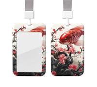 Sliding Badge Holder with Lanyard Plastic ID Card Protector Name Tag Plastic Card Case with Clear Window ID Credit Cards Red Plum Fish Badge Holder for Nurse Doctor Office Supplies