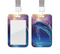 Sliding Badge Holder with Lanyard Plastic ID Card Protector Name Tag Plastic Card Case with Clear Window ID Credit Cards Ocean Dolphin Badge Holder for Nurse Doctor Office Supplies