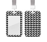 Sliding Badge Holder with Lanyard Plastic ID Card Protector Name Tag Plastic Card Case with Clear Window ID Credit Cards Houndstooth Black Badge Holder for Nurse Doctor Office Supplies