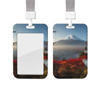 Sliding Badge Holder with Lanyard Plastic ID Card Protector Name Tag Plastic Card Case with Clear Window ID Credit Cards Japan Mount Fuji Landscape Badge Holder for Nurse Doctor Office Supplies