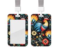 Sliding Badge Holder with Lanyard Plastic ID Card Protector Name Tag Plastic Card Case with Clear Window ID Credit Cards Polish Folk Art Pattern Badge Holder for Nurse Doctor Office Supplies