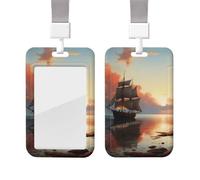 Sliding Badge Holder with Lanyard Plastic ID Card Protector Name Tag Plastic Card Case with Clear Window ID Credit Cards Sailboat Landscape Badge Holder for Nurse Doctor Office Supplies