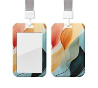 Sliding Badge Holder with Lanyard Plastic ID Card Protector Name Tag Plastic Card Case with Clear Window ID Credit Cards Mid-Century Modern Style Badge Holder for Nurse Doctor Office Supplies