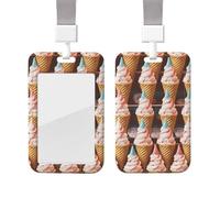 Sliding Badge Holder with Lanyard Plastic ID Card Protector Name Tag Plastic Card Case with Clear Window ID Credit Cards Ice Cream Cones Fifties Time Badge Holder for Nurse Doctor Office Supplies